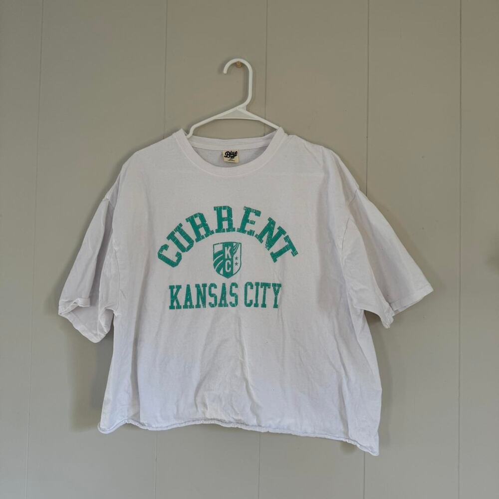 Kansas city Current women's soccer cropped white short sleeve t shirt size XL